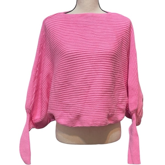 NWT C+D+M Pink Ribbed Knit Batwing Off the Shoulder Sexy Cropped Sweater Medium - Picture 1 of 11